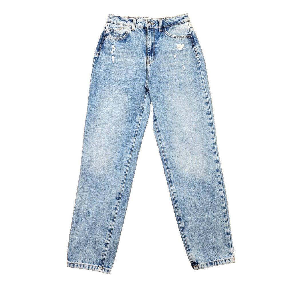 Zara High Waisted Distressed Mom Jeans Light Wash Women's 2/26 Streetwear